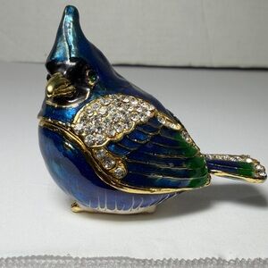 Bird Trinket Box Metal Enameled Animal Figurines Jewelry Ring  Organizer